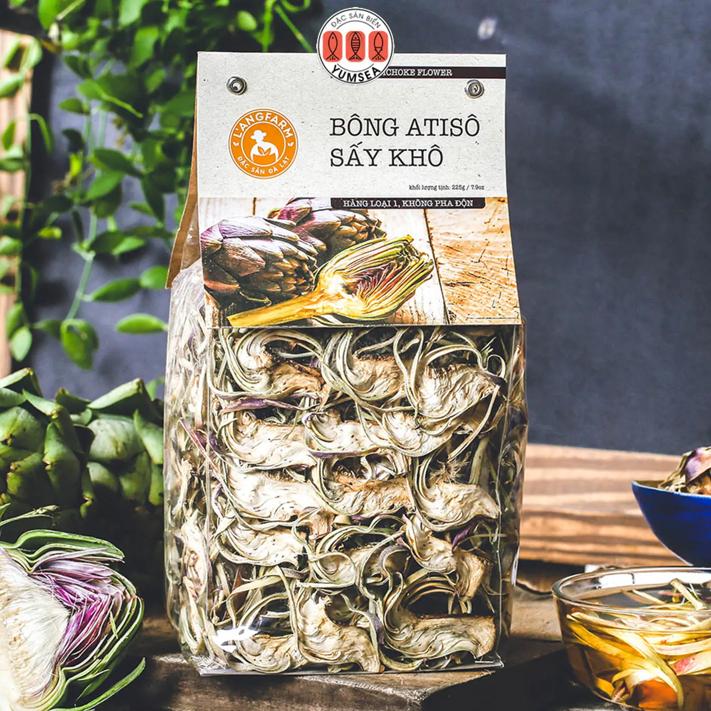 Bông atisô sấy khô L' angfarm, 225g, bịch, mẫu nhãn kẹp Nước Trà Tea Trà Chè