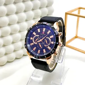 【Stok Tersedia】Jam Tangan Pria Kasual Analoq Strap Kulit Import Trendy  Fashion
