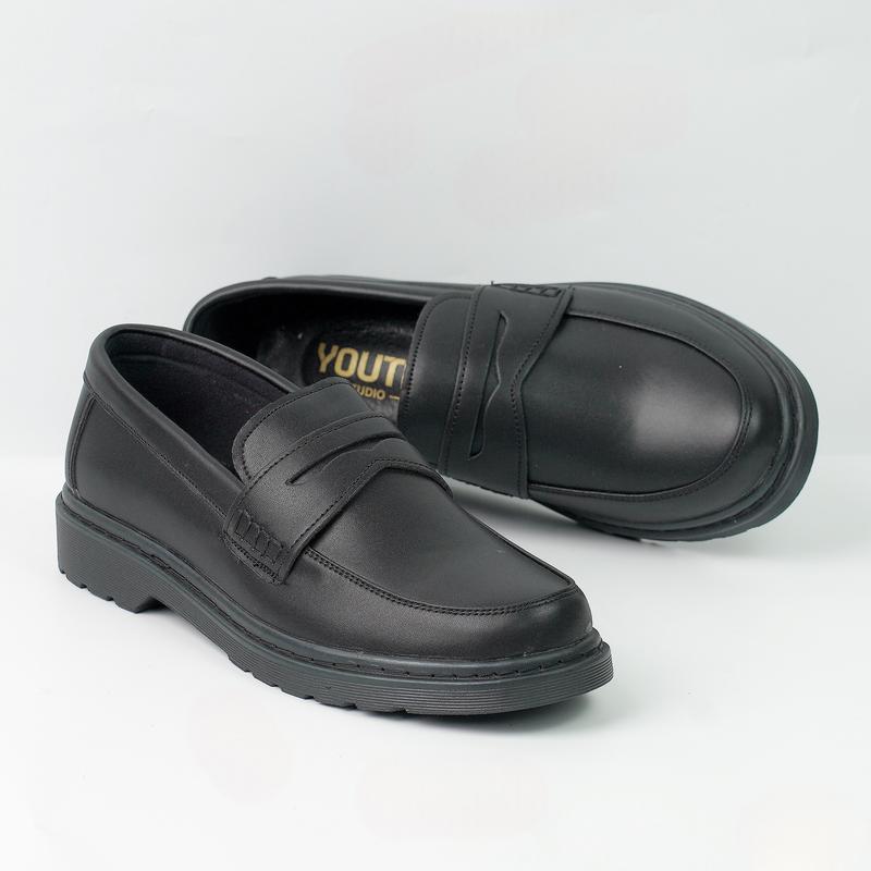 Giày Da Loafer ĐEN - TRẮNG - Chất Liệu Da Sít ( Đế Khâu ) - Tăng Chiều Cao - Kiểu dáng công sở Nam Shoes Nam Đế Bằng Penny Loafer