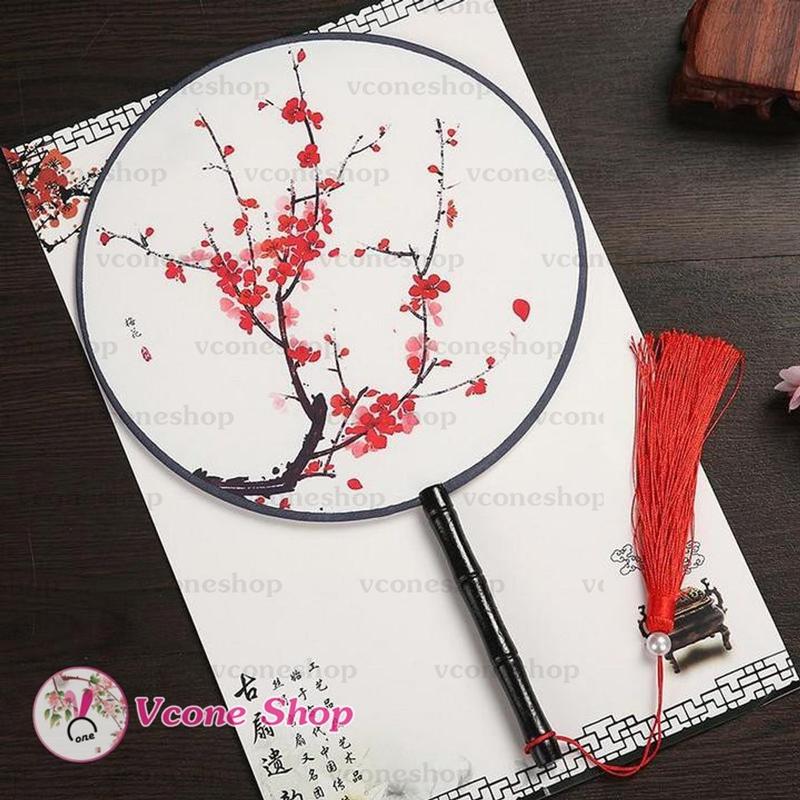 Quạt cổ trang tròn quà tặng xᶖnh xắn có cán cầm tay cosplay Hán phục