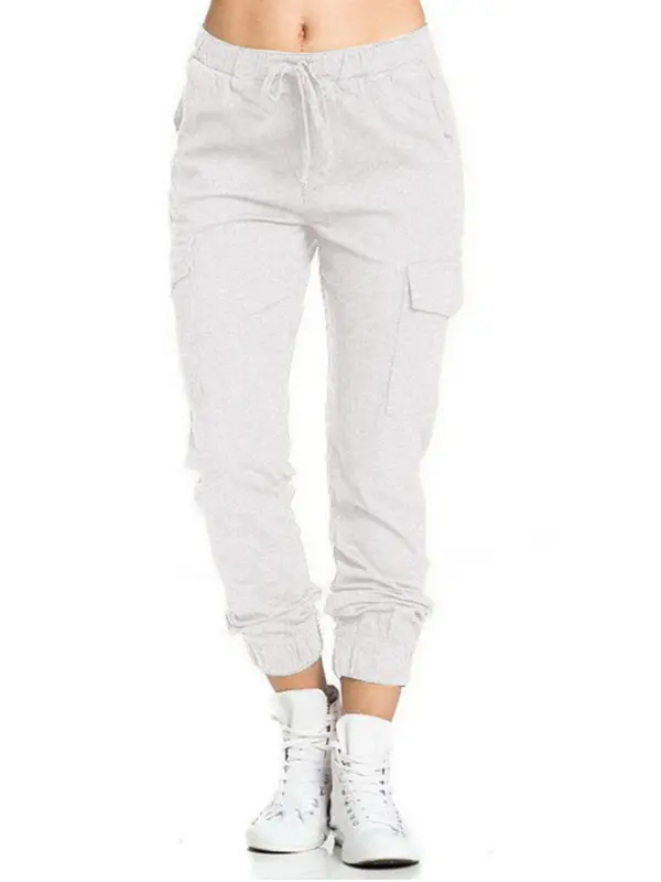 Women's Minimalist Solid Tie Front Elastic Waist Cargo Pants, Lady Basic Casual Comfort Jogger Cargo Pants for Daily Wear, Womenswear Trouser, Pants for Men, Summer Outfits 2024, Ladies Bottoms for Summer 3