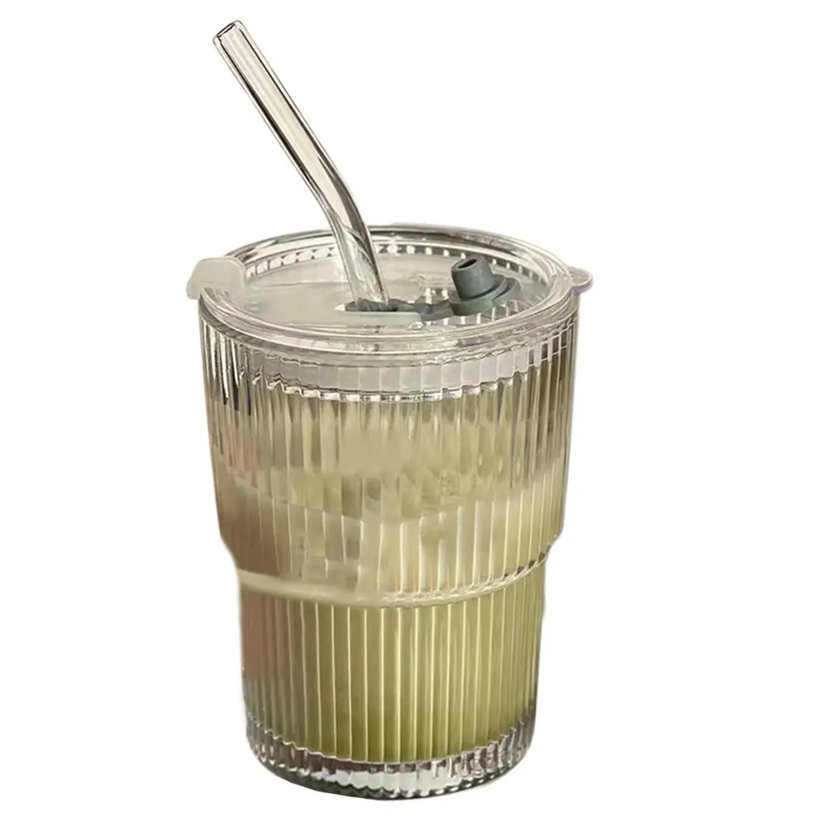 1PCS 400ml Stripe Glass Cup Transparent Glasses With Lid and Straw Ice Coffee Mug Tea Cup  Water Cup Drinkware Tumblers Bottles