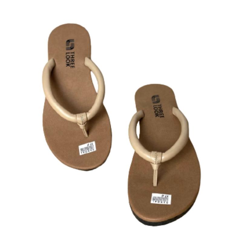 Sandal Wanita Jepit Teplek Flat Kekinian Karet Kulit Sintetis Threelook - Jamilah Pink Putih 7