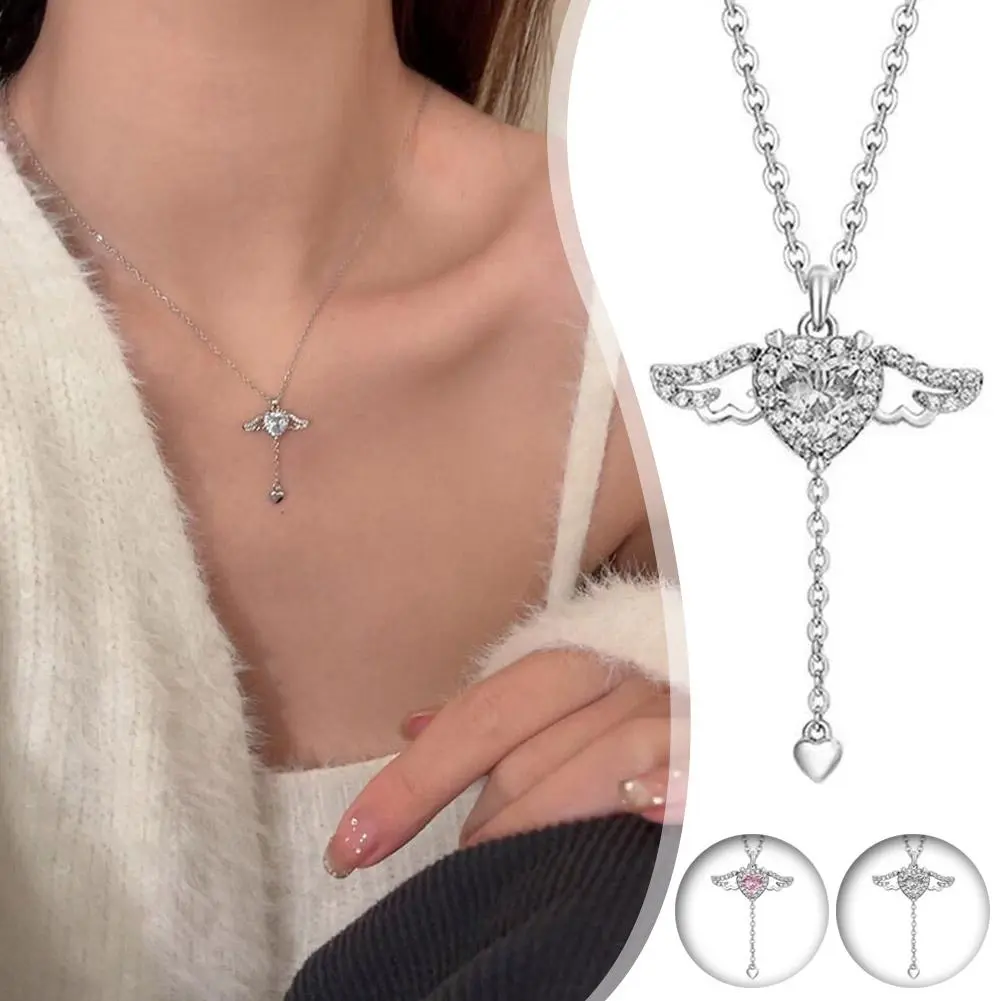 Vòng Cổ Đôi Cánh Thiên Thần, 2 Chiếc, Dây Chuyền Xương Đòn Thiên Thần Lãng Mạn, Giá Cả Phải Chăng, Món Quà Trái Tim Sang Trọng, Thích Hợp Làm Quà Tặng Cho Bạn Bè, D1S3