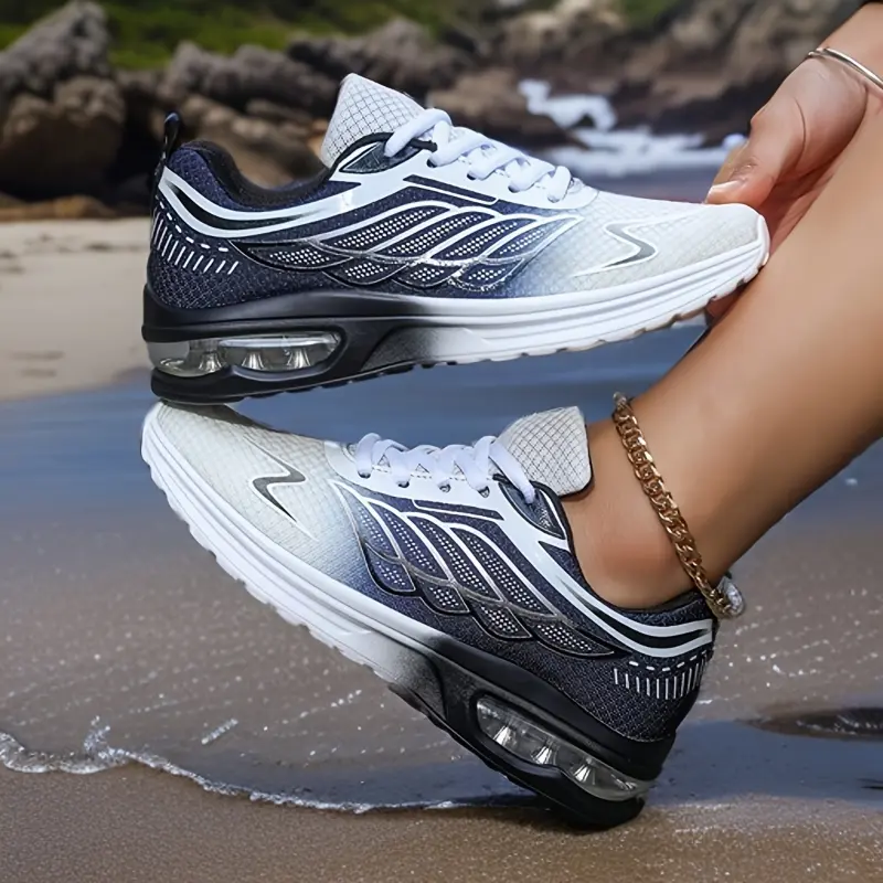 Stylish Women's Mid-Top Sneakers with Air Cushion - Breathable Mesh, Gradient Purple to White, Lace-Up Casual Sports Shoes, Comfortable EVA Insole, All-Season Wear 8