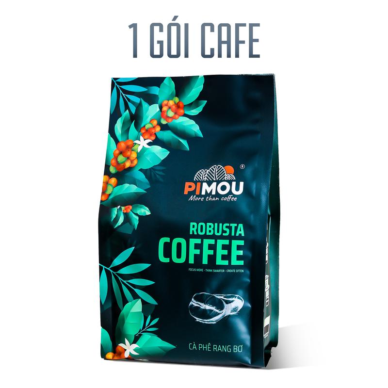 [1 Gói] Cà phê Robusta nguyên chất rang Bơ công thức riêng thơm béo mặn nhẹ đặc trưng, Medium Dark Roast - Hãng Pimou khối lượng tịnh 460gr, cafe sữa, coffee, cafe nguyên hạt