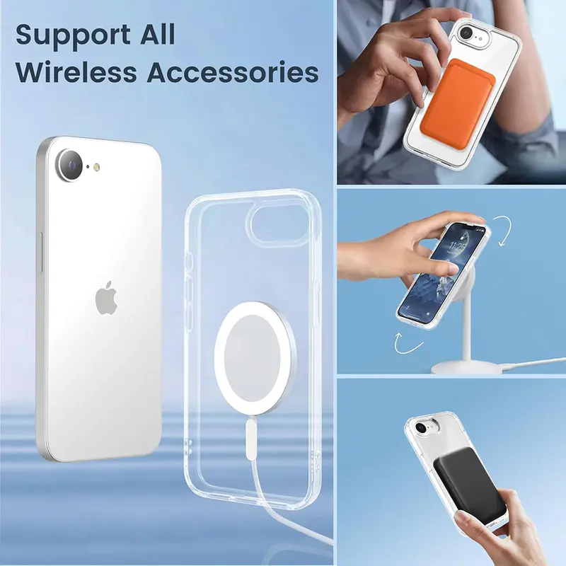 Ốp Magsafe Từ Tính, Mạnh Mẽ, Cho iPhone 16E, Ốp Chống Sốc Lai, Ốp Silicon Lưng Cứng Trong Suốt 2025 4