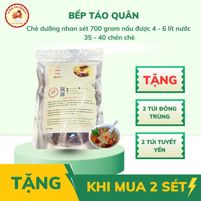 Combo 2 sét - 1,4 kg chè tuyết yến dưỡng nhan 14 vị 700 gram nấu gần 35 - 40 chén, Tặng 2 túi đông trùng, 2 túi tuyết yến Bếp Táo Quân 0