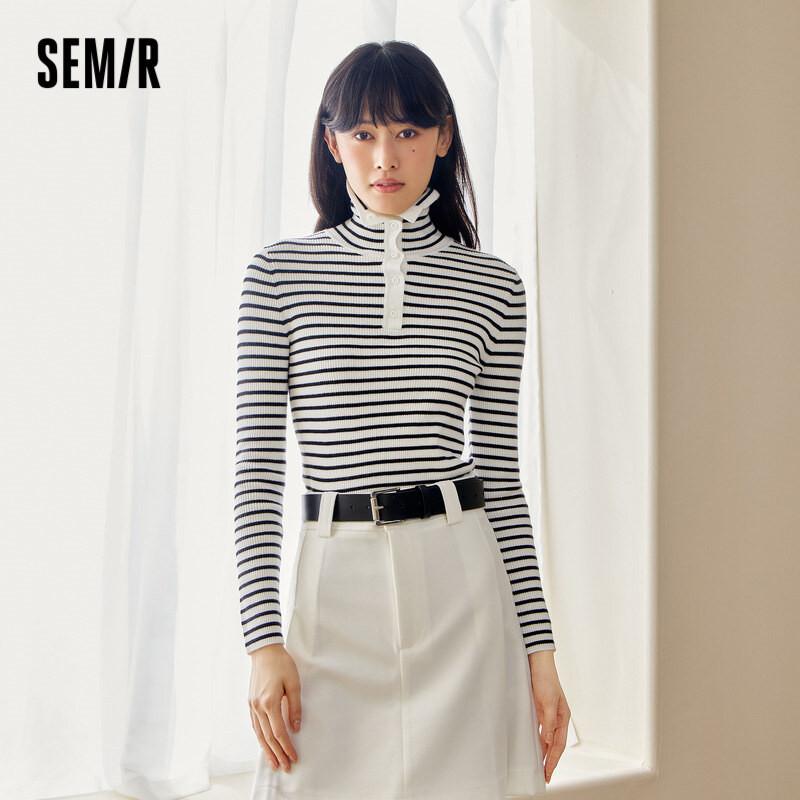 Áo Len Nữ Semir, Dáng Ngắn, Màu Trơn Cổ Lọ, Áo Len Cơ Sở Mới Mùa Đông, 2025