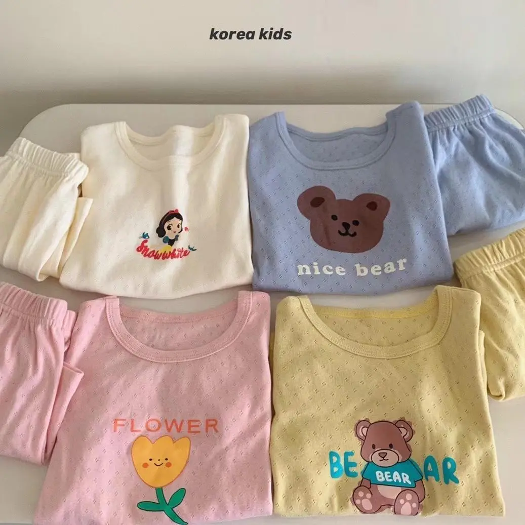 Bộ Đồ Mặc Nhà Cotton Thoáng Khí Cho Trẻ Em, Bé Trai Và Bé Gái, Thiết Kế Hoạt Hình, Chất Liệu Cotton Nguyên Chất, Loại A, Bộ Đồ Ngủ ngắn Tay, Thích Hợp Cho Bé, Bộ Đồ Điều Hòa Không Khí, Hoạt Hình Dễ Thương, Năm 2023