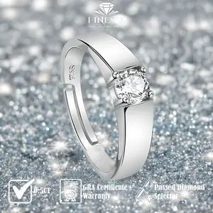 Finesse Jewelry - Cincin Pria Silver 925 1.0CT - Max - Perhiasan Lapis Emas 18K-Certified Moissanite