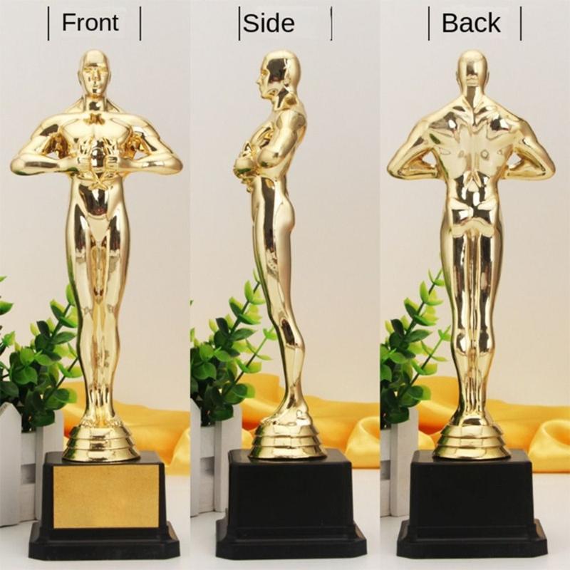 Product Introduction of New 18cm 21cm 26cm Oscar Trophy Awards -Plated Plastic Small Statue Replica Party Celebrations Gifts Little Golden Man Cup Team Sport Competition 18