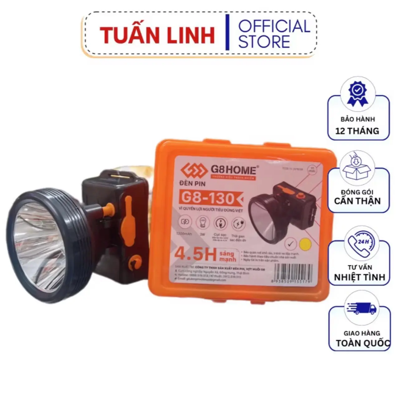 ￼ĐÈN PIN ĐỘI ĐẦU SIÊU SÁNG G8 1W 3W 5W kèm sạc