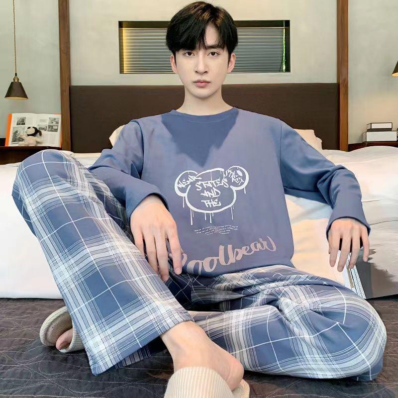 Product Introduction of Striped Men's Pajamas Men's Spring and Autumn Long Sleeve Trousers Home Wear Casual Simple Youth plus Size Two-Piece Suit 11
