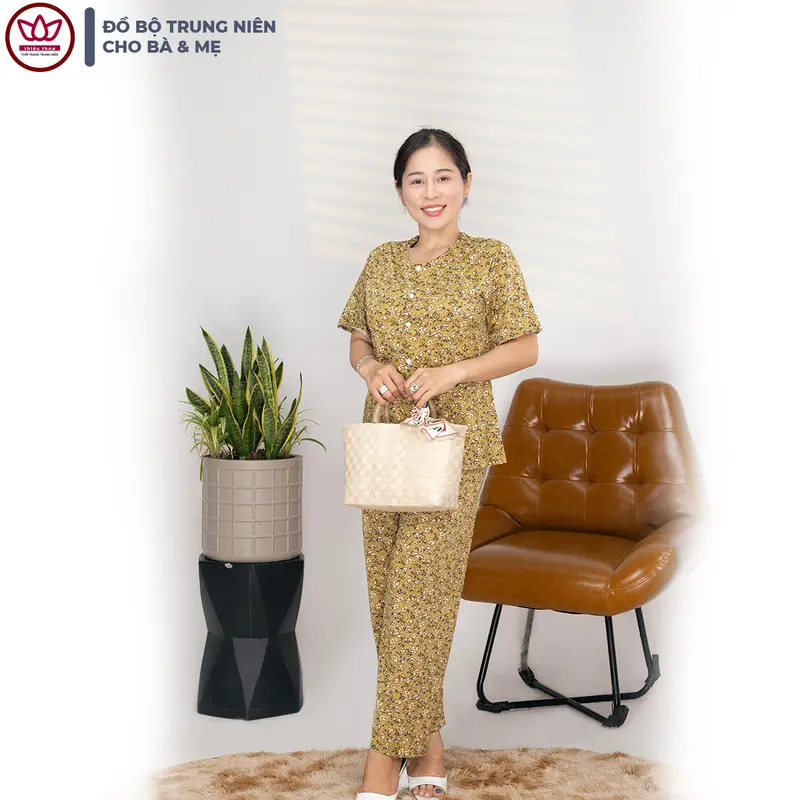 Đồ bộ bà già, bộ đồ trung niên cho ngoại áo tay ngắn top vải thun cotton lạnh cao cấp mùa hè -Thiều Thoa Store Nữ Ong 3