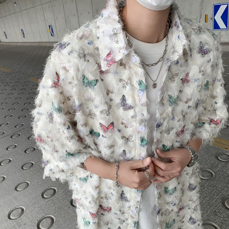 Product Introduction of Summer Design Butterfly Three-Dimensional Tassel Shirt Short Sleeve Men's Niche Vintage Shirt Coat Fashion Brand Couple's Tops 9
