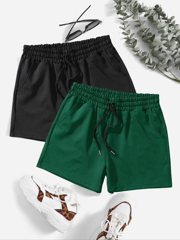 Women's Solid Drawstring Waist Shorts, Casual Comfy Breathable Straight Leg Shorts for Summer, Ladies Bottoms for Daily Wear 0