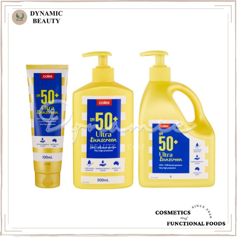 Kem chống nắng coles phổ rộng Coles ultra sunscreen / sensitive sunscreen spf 50+ 100ml - 200ml - 500ml - 1l của Úc