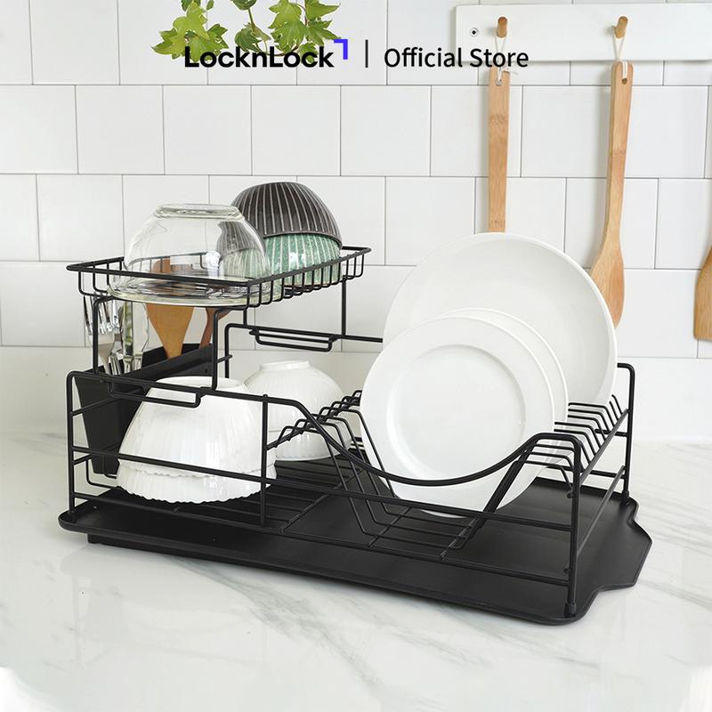 Kệ chén dĩa 2 tầng Nhà Bếp bằng sắt LocknLock 2 Tier Dish Rack Kitchen - màu đen - LDR206BLK, đa dụng, úp được nhiều chén bát đa kích cỡ, có khay hứng nước tách riêng