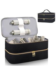 Bolsa de almacenamiento de viaje de doble capa, estuche portátil y ligero, organizador para todo tipo de secadoras de pelo y cepillos de aire caliente voluminosos, incluye accesorios (solo bolsa)