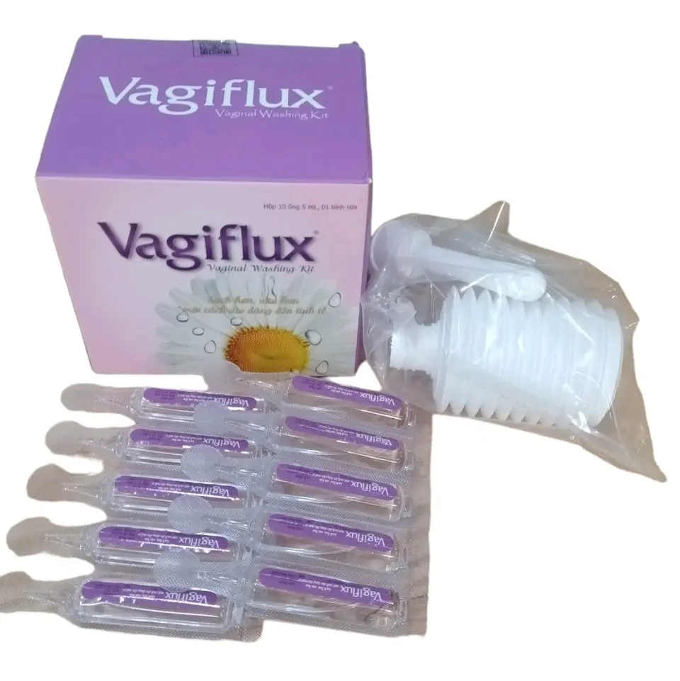 Combo Hộp 10  Ống muối vệ sinh phụ nữ Vagiflux Kèm bình rửa