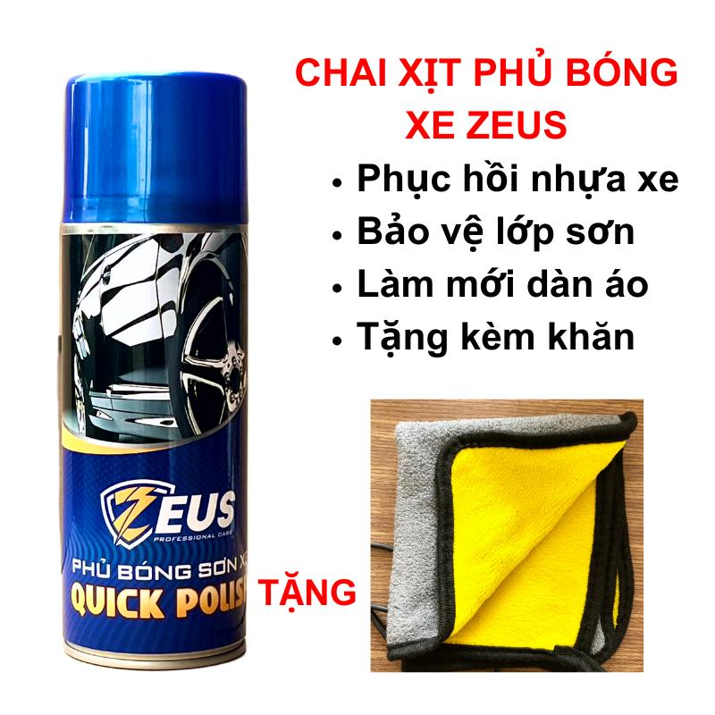 Chai Xịt ZEUS Phủ Bóng Sơn Xe, Dàn Áo cho Ô tô, Xe Máy Làm Bóng Sáng Như Mới, Dưỡng Nhựa Bóng Dàn Áo, Lớp Sơn Xe