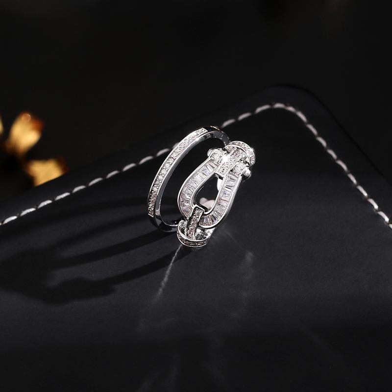 High Version Real Gold Plating Minimalist Design Personality Horseshoe U-Shaped Zircon Open Ring Jewelry for Women 2