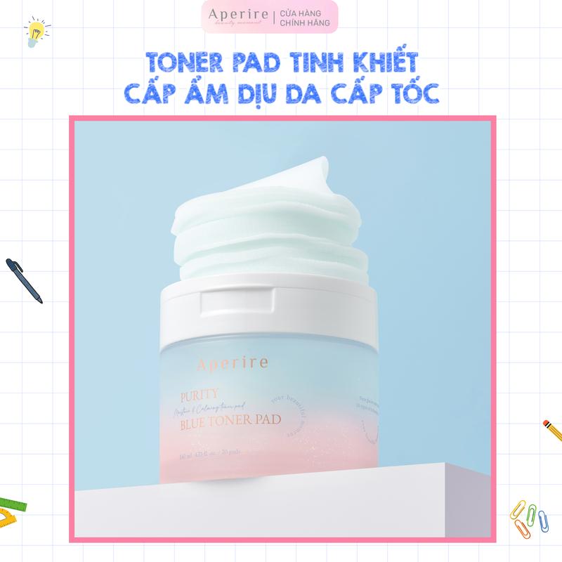 [CFV Võ Hà Linh x Aperire] Toner Pad Tinh Khiết Cấp Ẩm Hỗ Trợ Dịu Da Cấp Tốc Aperire Purity Blue Moisture and Calming 70 miếng tặng 1 gói Sample Mặt Nạ Đất Sét