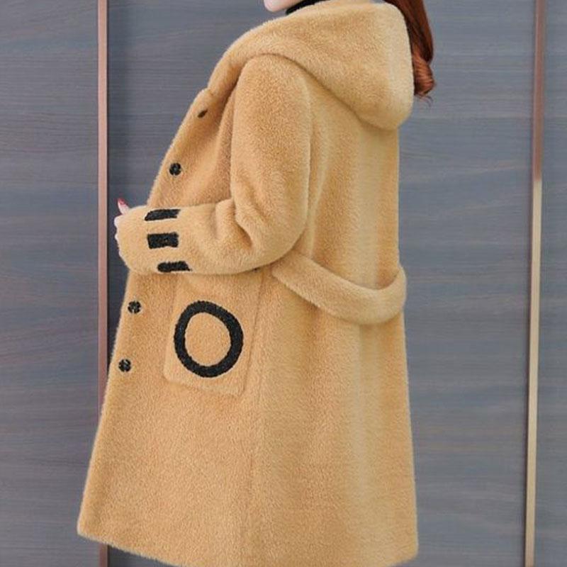 Áo Hoodie Dài Tay Phong Cách Hàn Quốc, Cho Mùa Thu / Đông Của Mẹ, Áo Khoác Lông Cừu Giả, Cỡ Trung Bình Đến Dài, Áo Cardigan In Hình Thời Trang, Áo Khoác Lớn 6