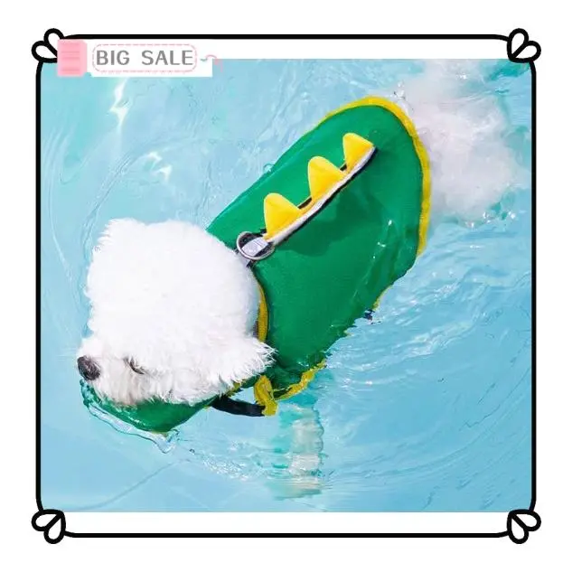 Pet Supplies Ready Stock Pet Swimsuit Life Jacket for Dog Puppy Swimming Wear Cute Green Dinosaur Modeling Dog Life Jacket Small and Medium-Sized Dogs Summer Swimsuit Pet Dog Clothes