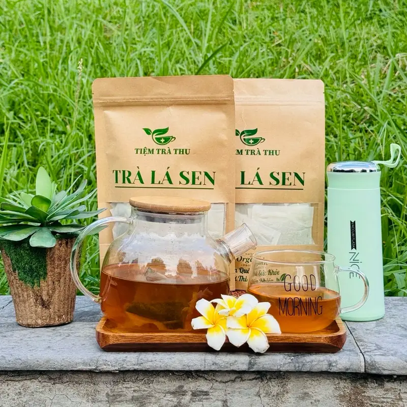 Combo 2 gói trà lá sen 60 túi lọc tặng bình nước thuỷ tinh 400ml Tea 1