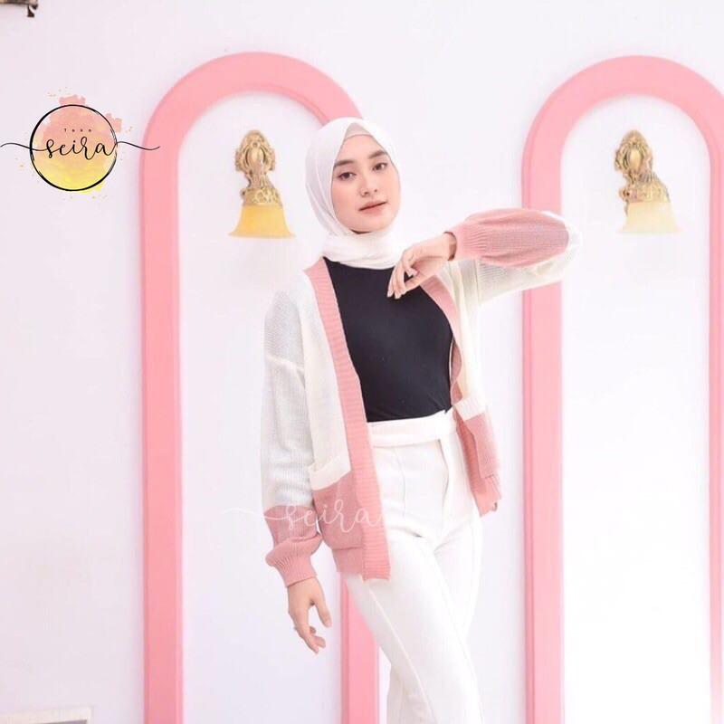 [BISA COD] Manda Outer Cardy 2 Tone / Sweater Wanita / Cardigan Rajut / Outer Wanita / Knit Cardigan / Outer Rajut / Manda Cardi 1