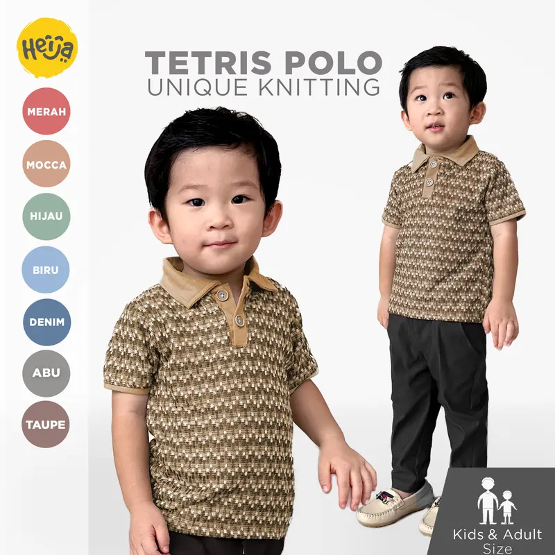 TETRIS SHIRT | POLO SHIRT ANAK motif Rajut - Kaos Polo Knit Kerah Anak Warna Polos Unisex Couple Pria Ayah | HEIJA 3