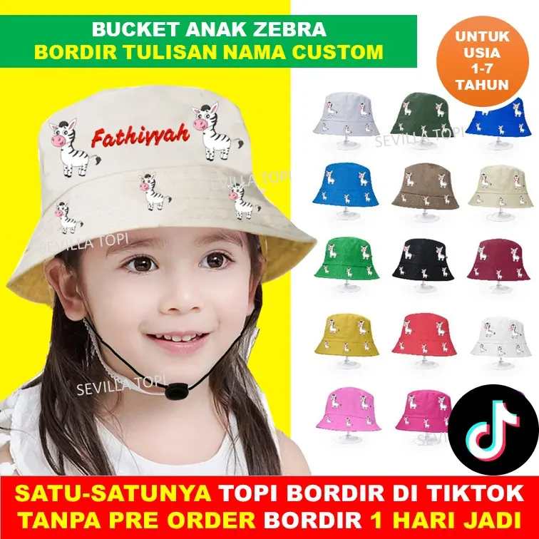Topi Anak Zebra Bucket Anak Karakter Custom Bordir Nama Anak Usia 1 - 6 Tahun 2