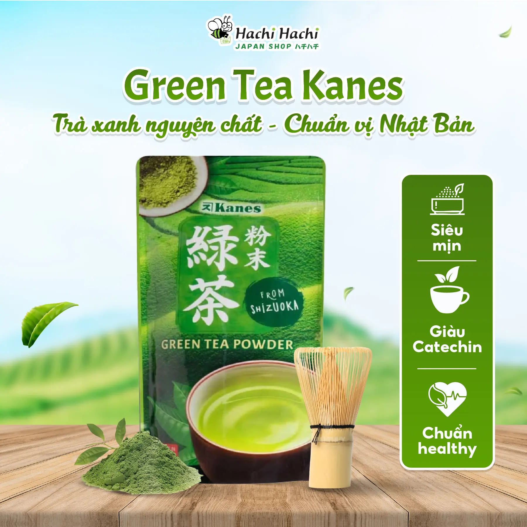 Bột trà xanh Green tea Nhật Bản Kanes 100g/ 300g - Hachi Hachi Japan Shop