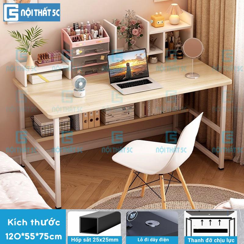 Bàn học, bàn làm việc kèm kệ  lửng chân sắt sơn tĩnh điện 25x25cm, kèm lỗ đi dây điện, mặt bàn bo góc phù hợp mọi lứa tuổi [Nội Thất 5C]