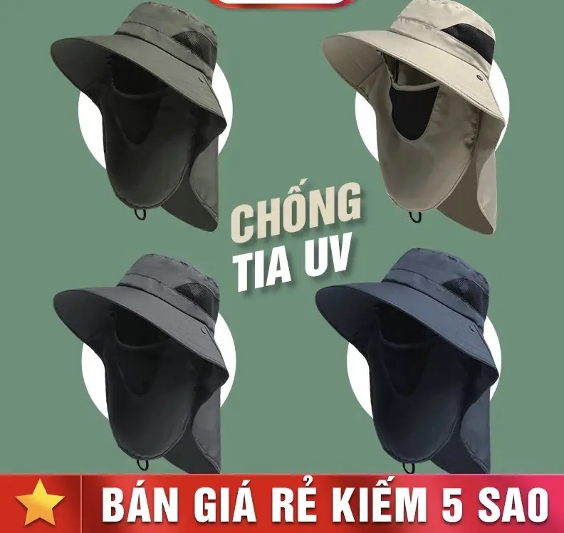 Mũ Nón Rộng Vành Chống Nắng Kèm Khăn Che Mặt