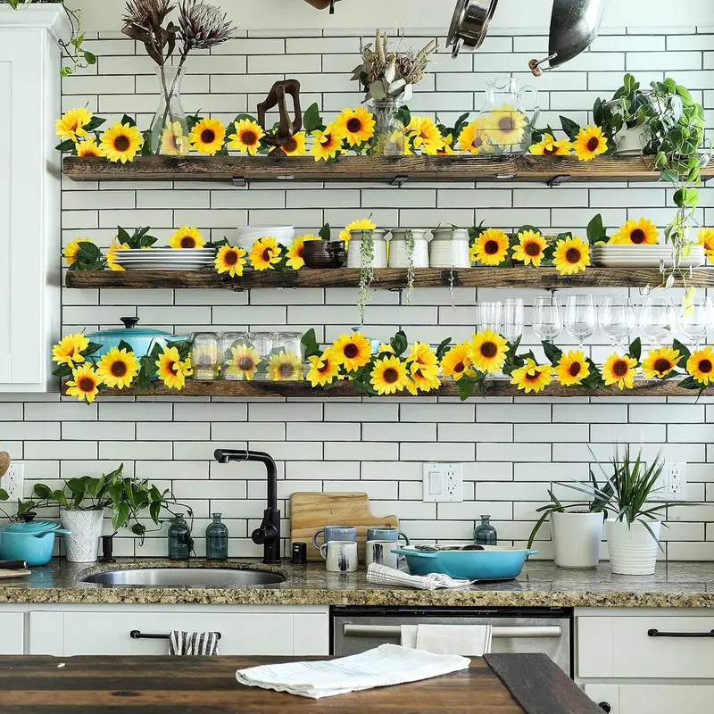 Artificial Sunflower Hanging Vine, 1 Count Faux Sunflower Hanging Vine with Green Leaves, Decorative Hanging Decor for Home Party Wedding 6