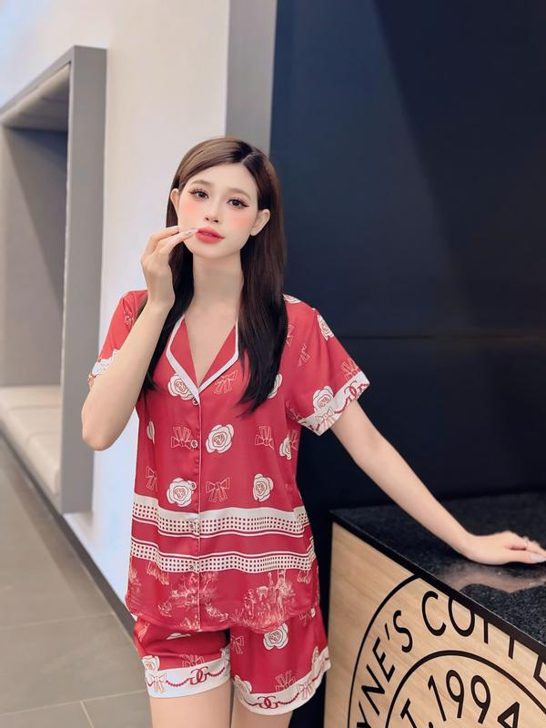 LATIN ĐB ĐỎ ( 40- 62Kg) - Pijama latin lụa mịn thiết kế họa tiết dễ thương, sang trọng, BỘ ĐÙI 1