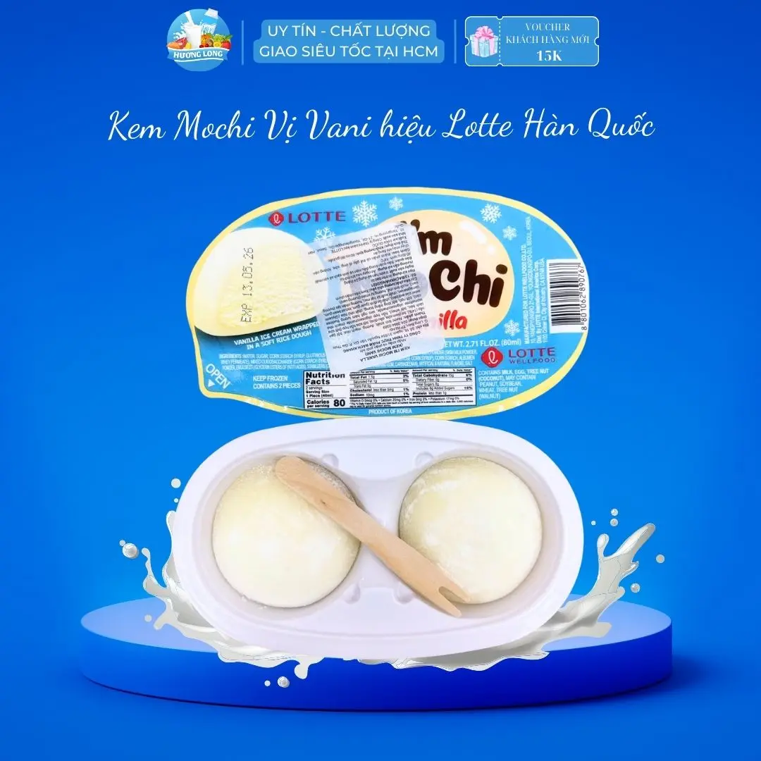 [Hộp 2 viên kem - HCM] Kem Mochi vị vani Lotte Hàn Quốc I'm Mochi vỏ bánh mềm bên trong lớp kèm mịn dẻo thơm ngọt - Hộp 2 viên Food Thức Ăn Kem Tươi kem delight  vinamilk kem đá  want want socola kem  aice Ăn Vặt Nho