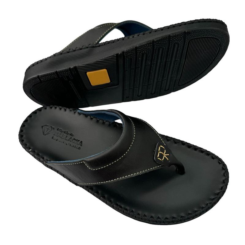 Dép kẹp nam,Dép xỏ ngón nam màu đen da bò thật H64 đế cao 2,5cm DéP Đế Bằng dép lào dep quai kep