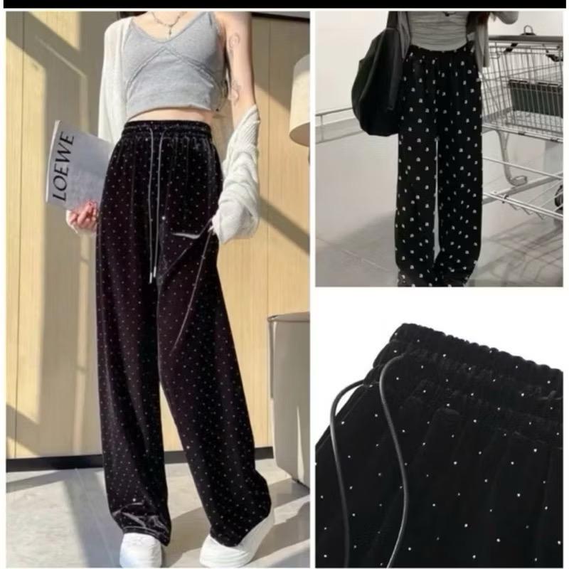 Quần nhung dài ống suông đính đá nhiệt phong cách Hàn Quốc AN76 cho nữ - Women 7