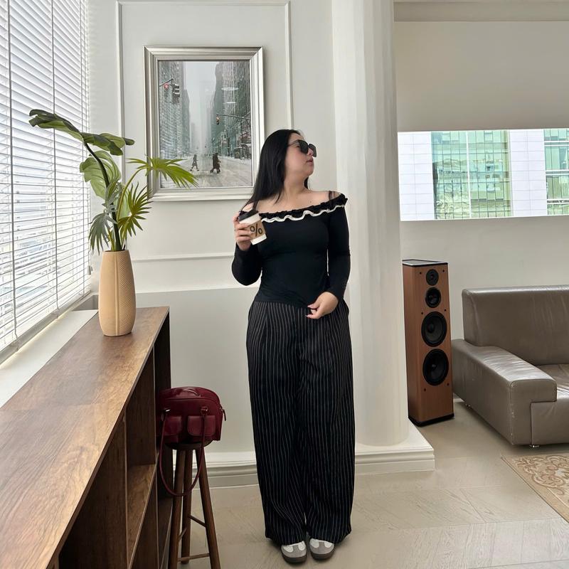 Quần ống suông kẻ sọc unisex chất tuytsi không nhăn mát bigszie 90kg