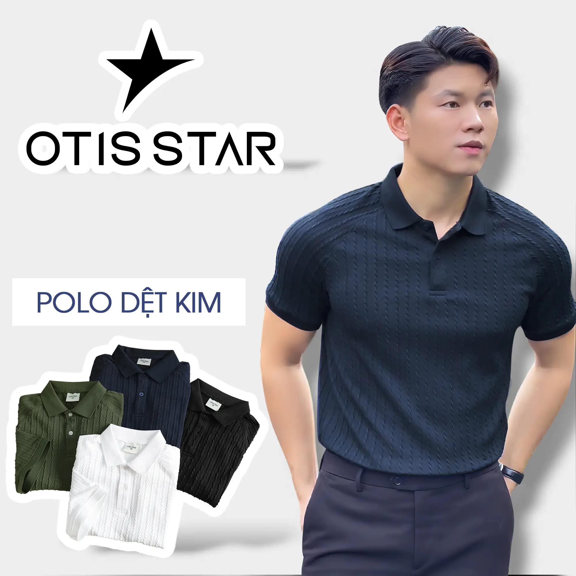 OTIS STAR Áo Polo Dệt Kim Regular Fit Sợi Vải Len Thừng Phối Raglan Định Lượng 250gsm Thoáng Mát Mềm Mịn