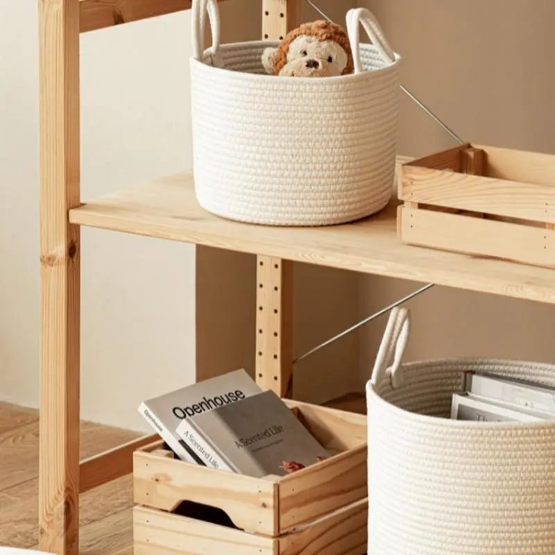 Woven Storage Basket, 1 Count Multifunctional Storage Basket with Handle, Home Organizer for Living Room & Bathroom 4