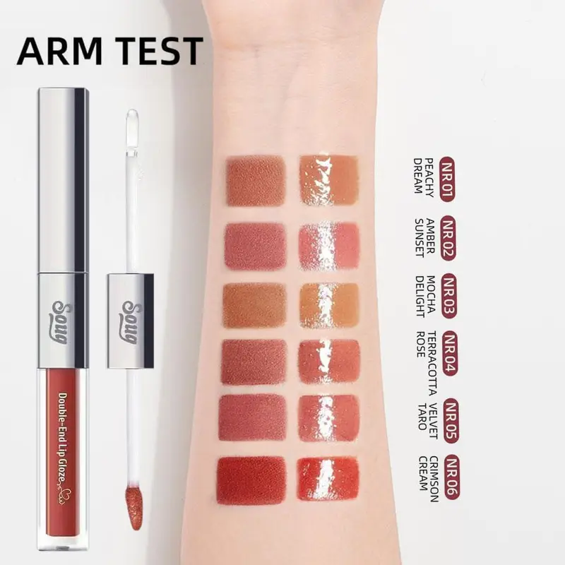 SOUG 3-in-1 Matte Lipstik Warna Melindungi Lip Gloss Tahan Air Non-Lengket 2.2g+2.2g 1