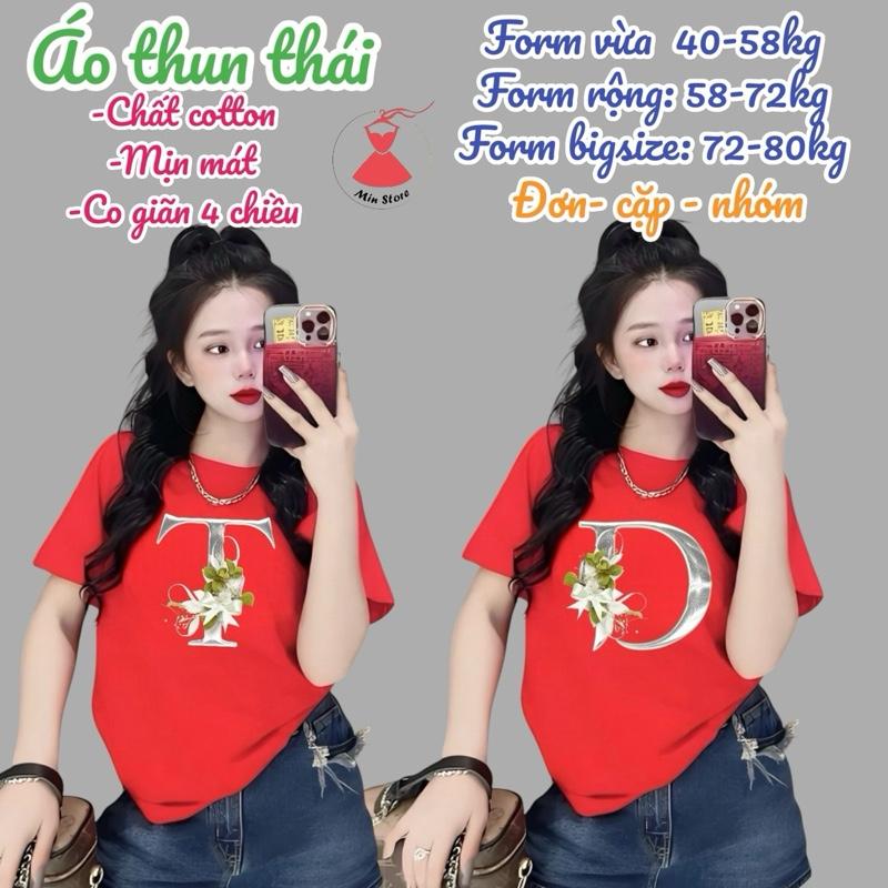 Áo thun thái nữ [ Mã A91][chữ cái A-z] có bigsize 3 form 40~78kg Màu đỏ Cổ Tròn Top Nữ Cotton Women