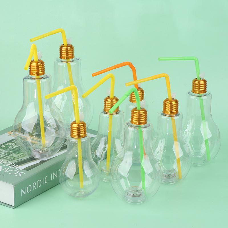 1Pc 200to500ml Creative Clear Artificial Fake Light Bulb Shaped Bottle Can Emit Light Drink Cup Juice Bottle Party Decor 8
