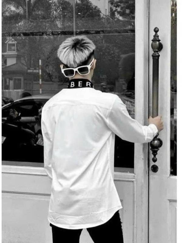 Áo sơ mi trắng Cổ đen chát lụa hàn mềm mịn mát Nam Menswear Shirt 3