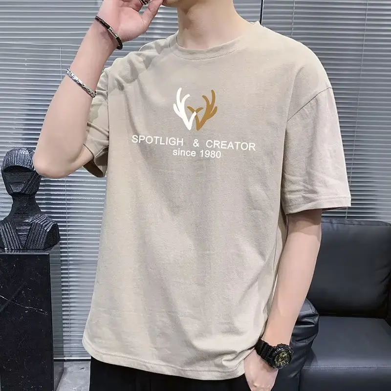 T-shirt Men's Short-Sleeved Summer 2023 New Fashion Brand Ins Hong Kong Style Loose All-Match Short-Sleeved T-shirt Men's Tops